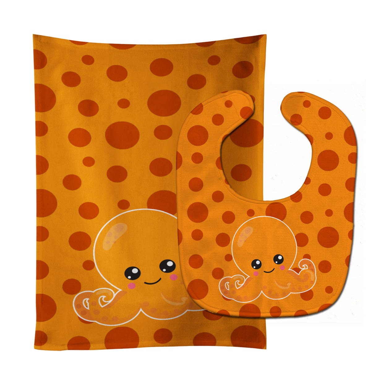 Cutie Ocean Octopus Orange Baby Bib & Burp Cloth