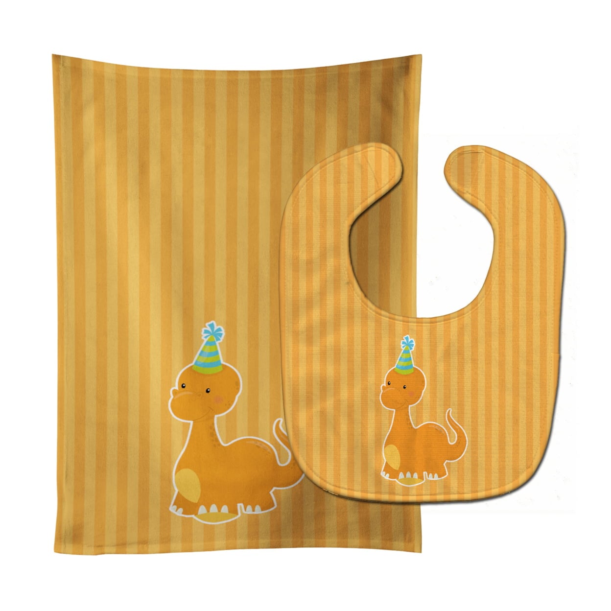 Dinosaur Orange Baby Bib & Burp Cloth