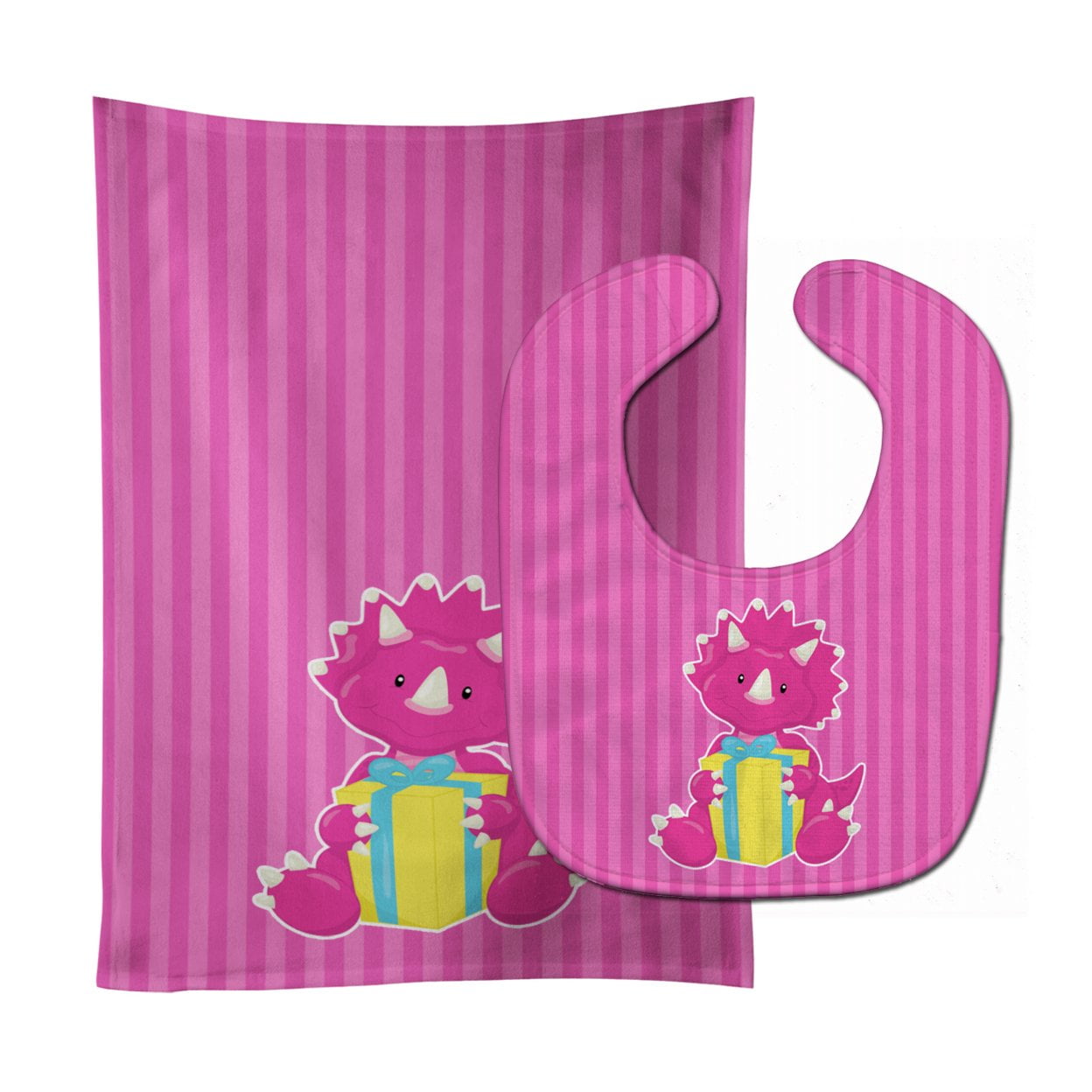 Dinosaur Pink No.2 Baby Bib & Burp Cloth