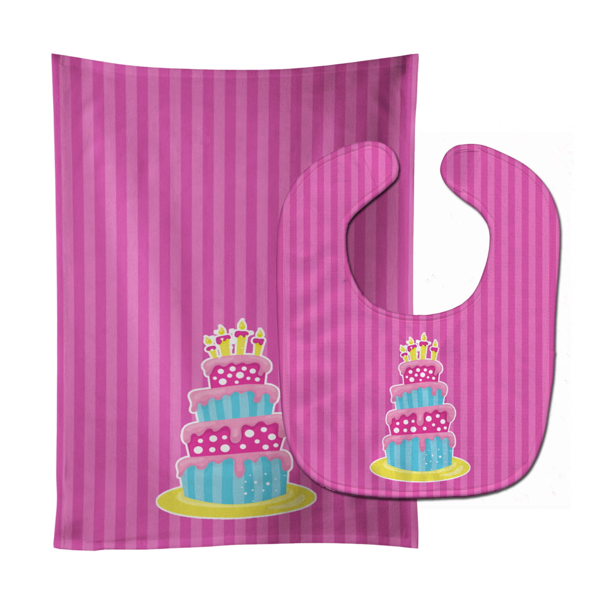 Dinosaur Pink Birthday Cake Baby Bib & Burp Cloth