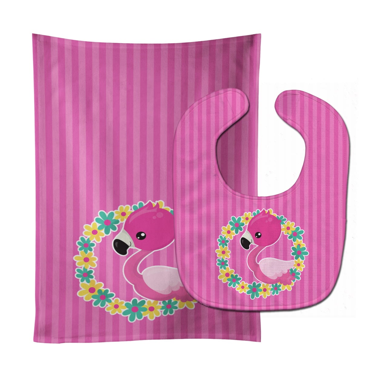 Flamingo Flower Wreath Baby Bib & Burp Cloth