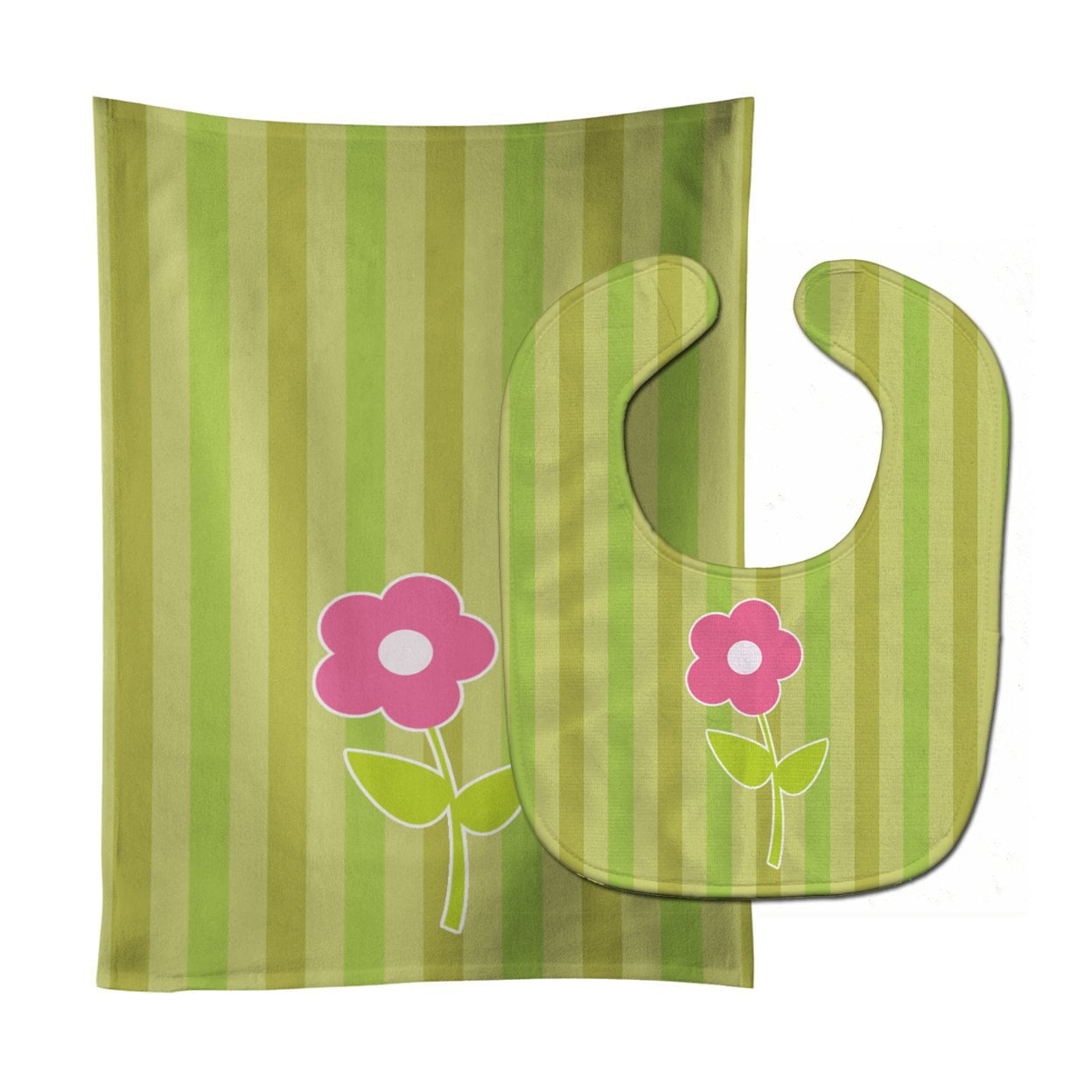 Flower on Stripes Baby Bib & Burp Cloth