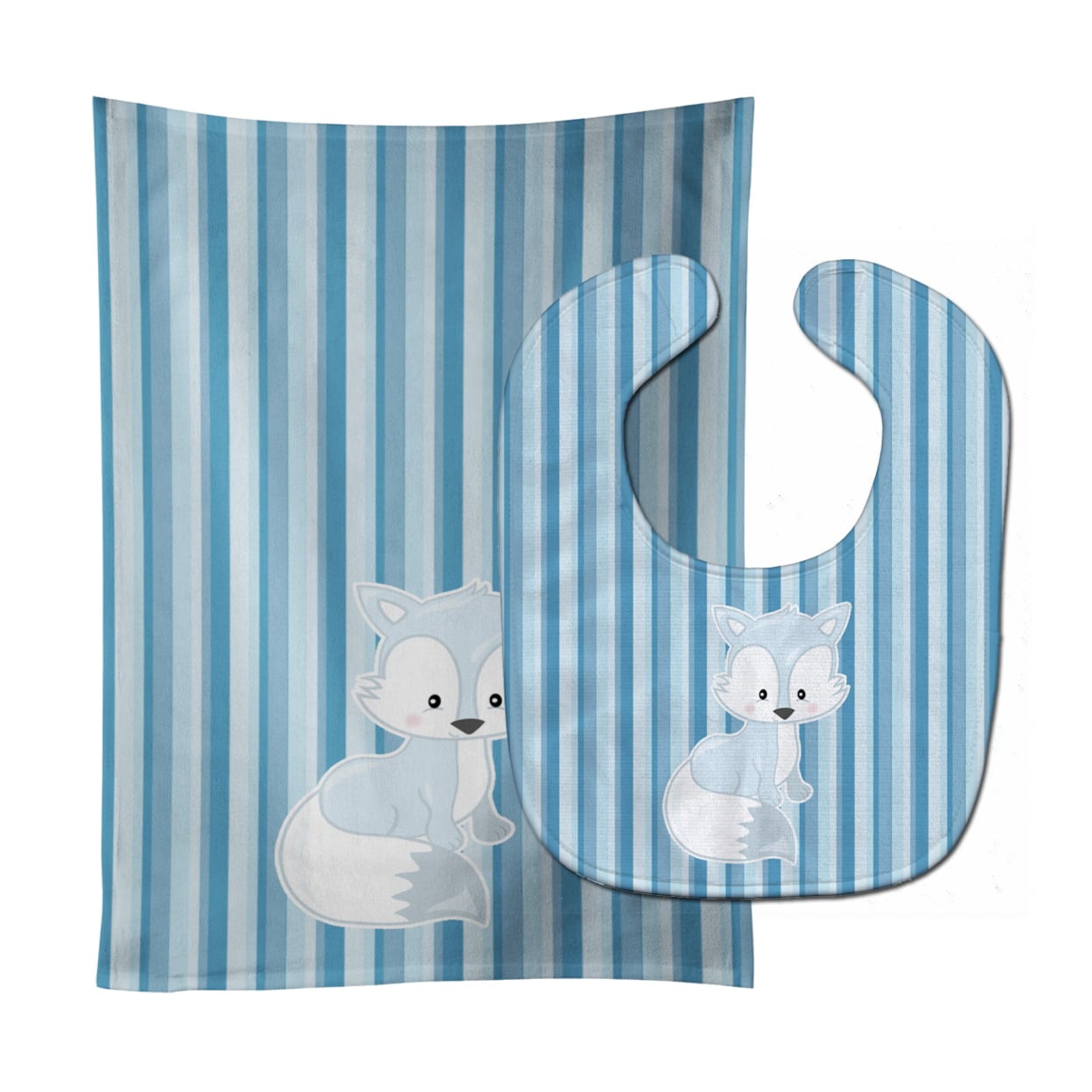 Fox on Blue Stripes Baby Bib & Burp Cloth