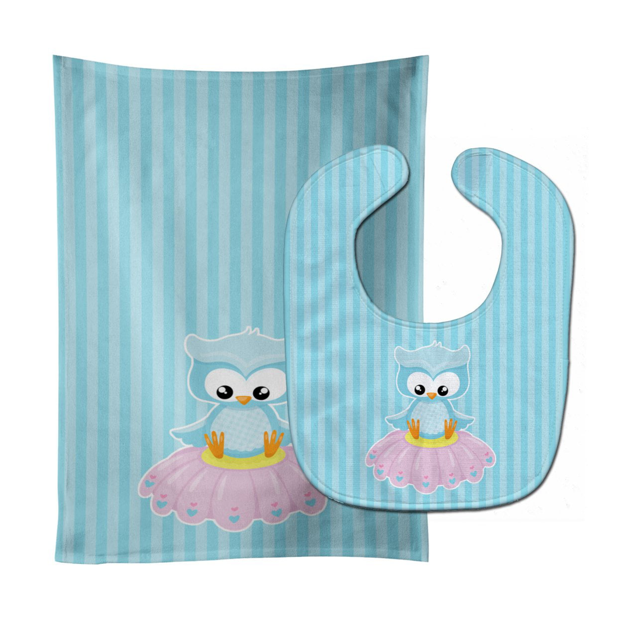 Girl Bird on Blue Baby Bib & Burp Cloth