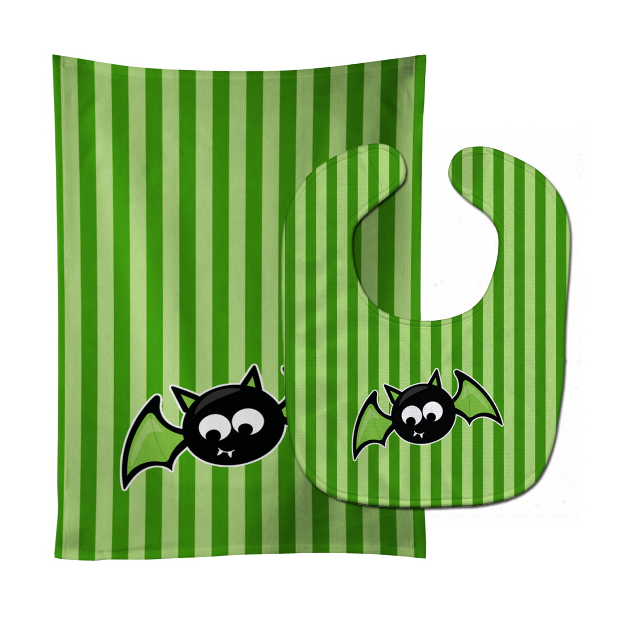 Halloween Bat Green Stripes Baby Bib & Burp Cloth
