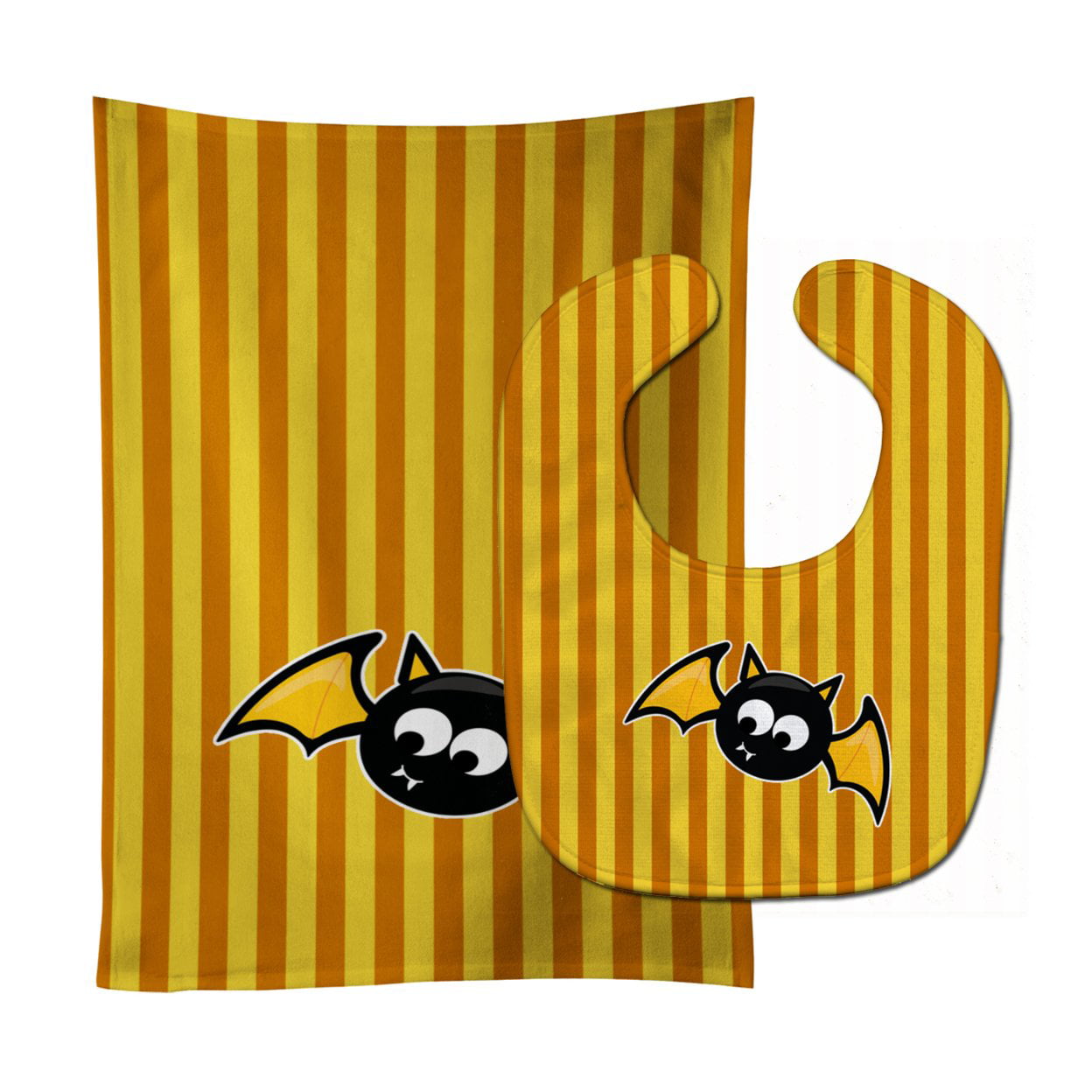 Halloween Bat Orange Stripes Baby Bib & Burp Cloth