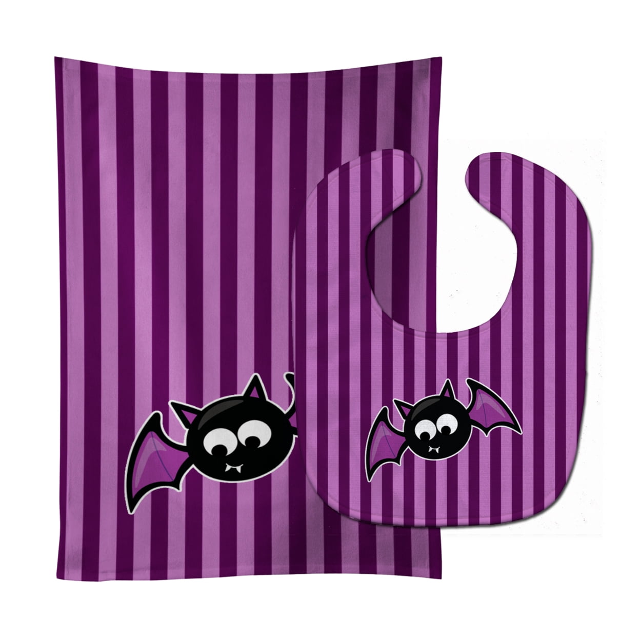 Halloween Bat Purple Stripes Baby Bib & Burp Cloth