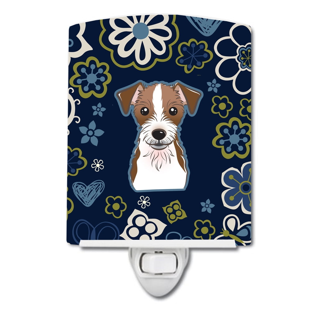 Blue Flowers Jack Russell Terrier Ceramic Night Light