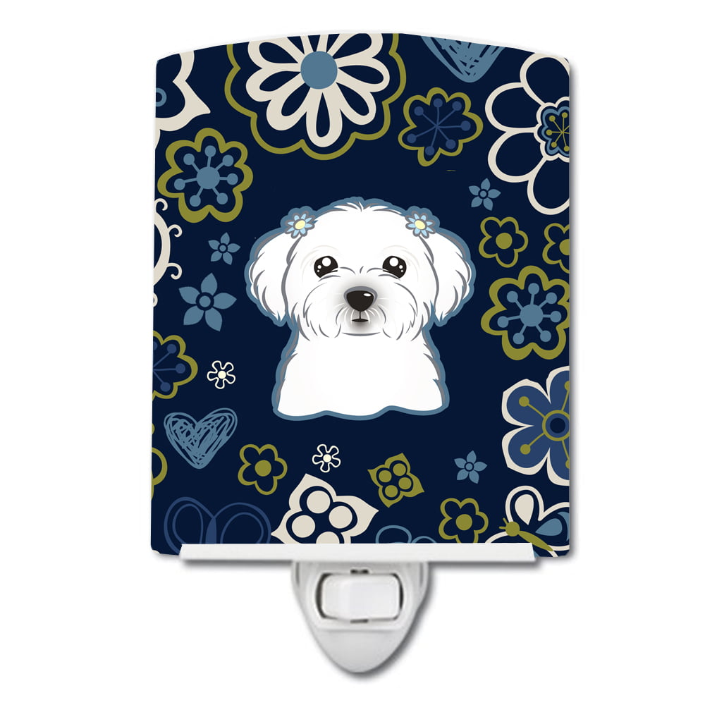 Blue Flowers Maltese Ceramic Night Light
