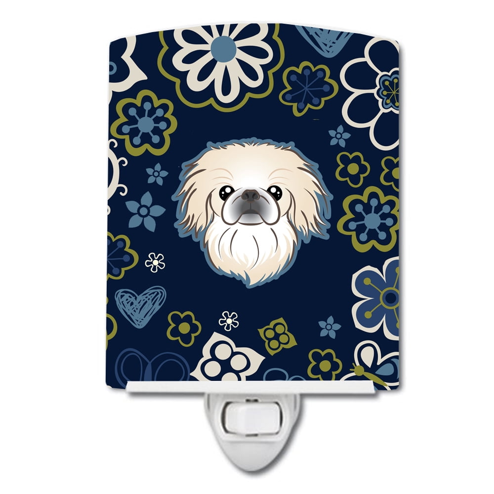 Blue Flowers Pekingese Ceramic Night Light