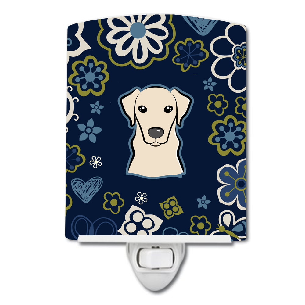 Blue Flowers Yellow Labrador Ceramic Night Light