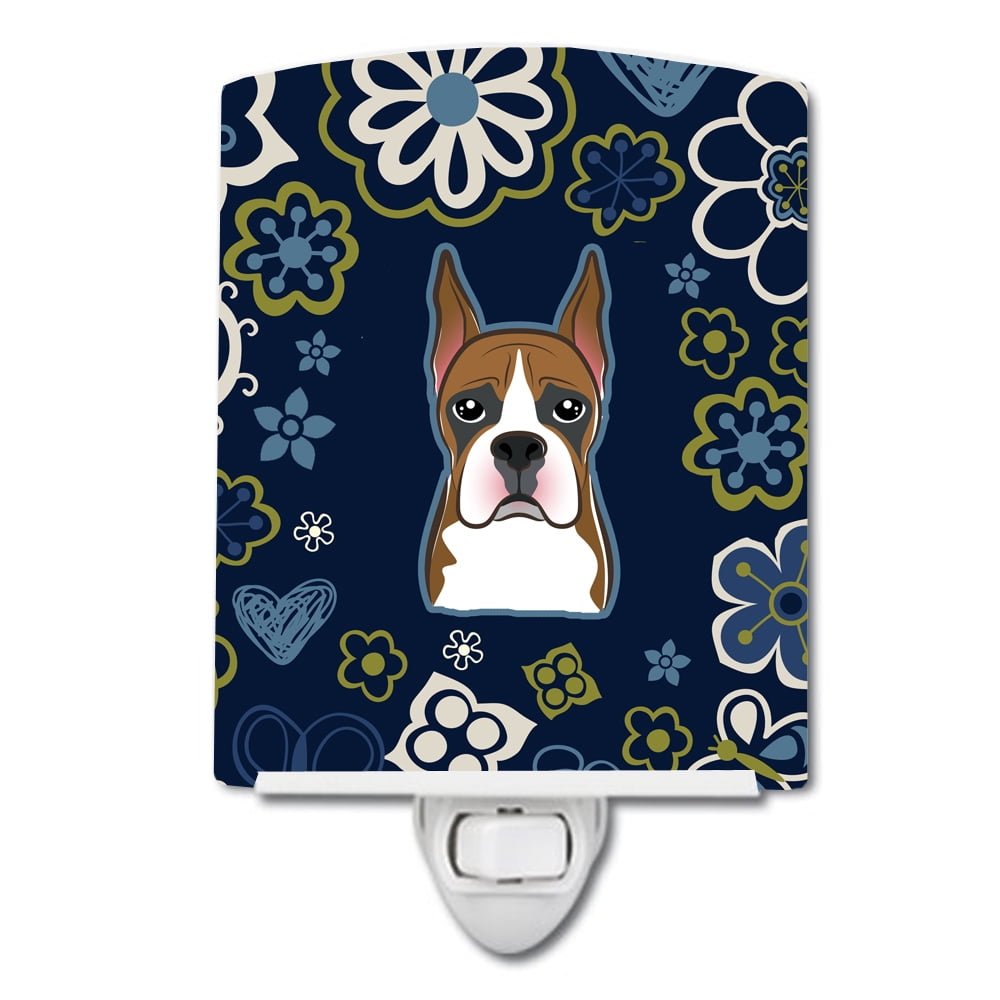 Blue Flowers Boxer Ceramic Night Light