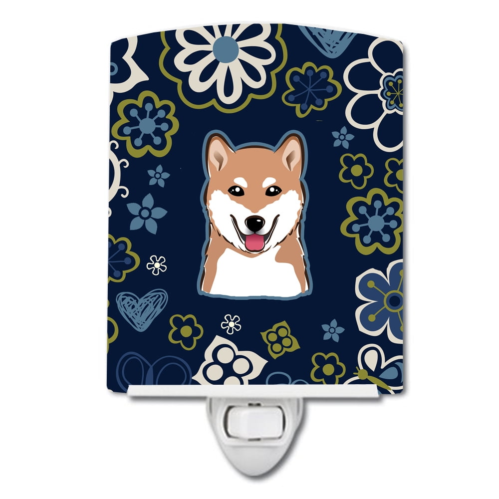 Blue Flowers Shiba Inu Ceramic Night Light