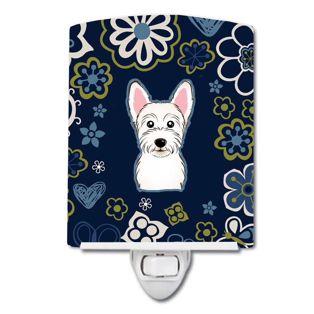 Blue Flowers Westie Ceramic Night Light