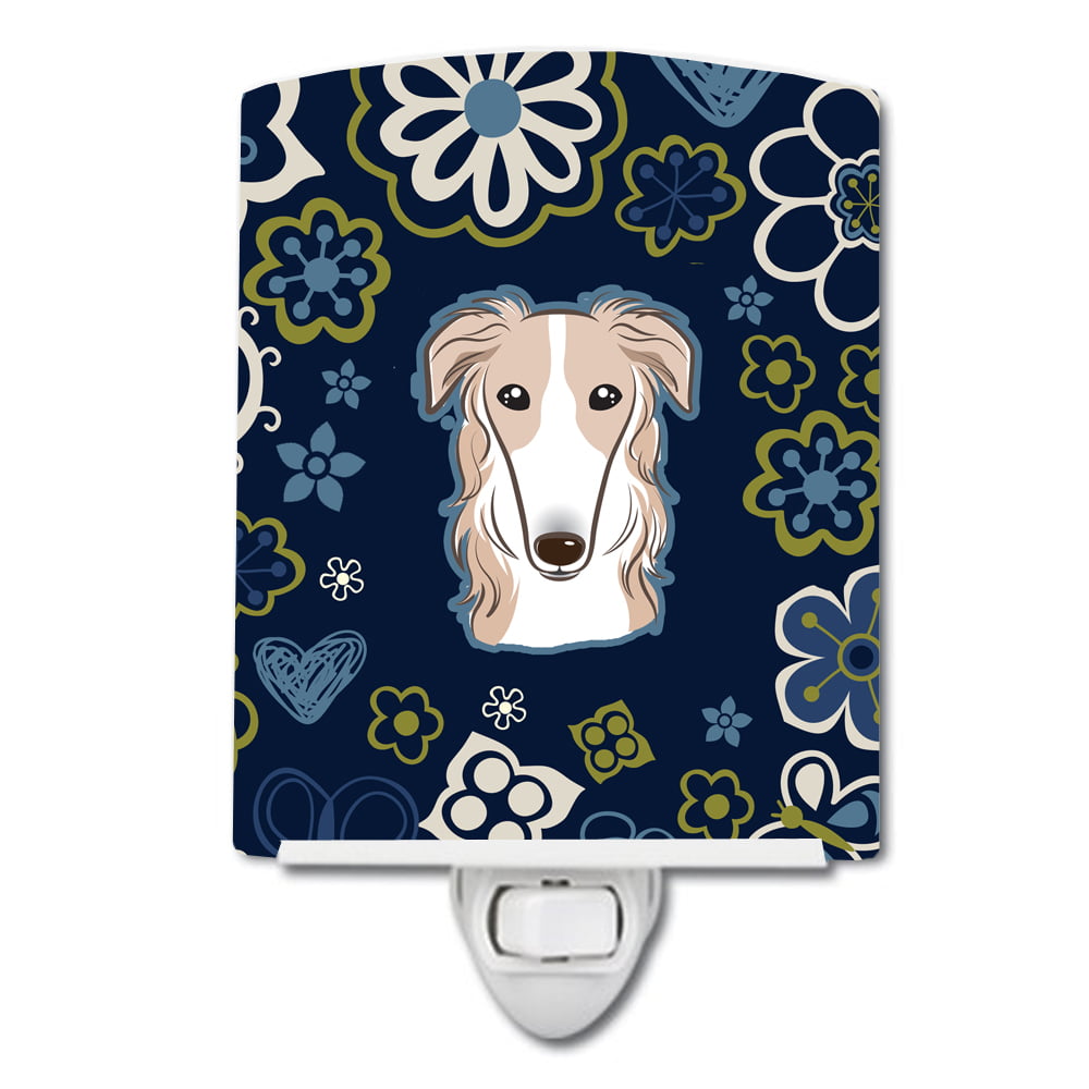 BB5079CNL Blue Flowers Borzoi Ceramic Night Light