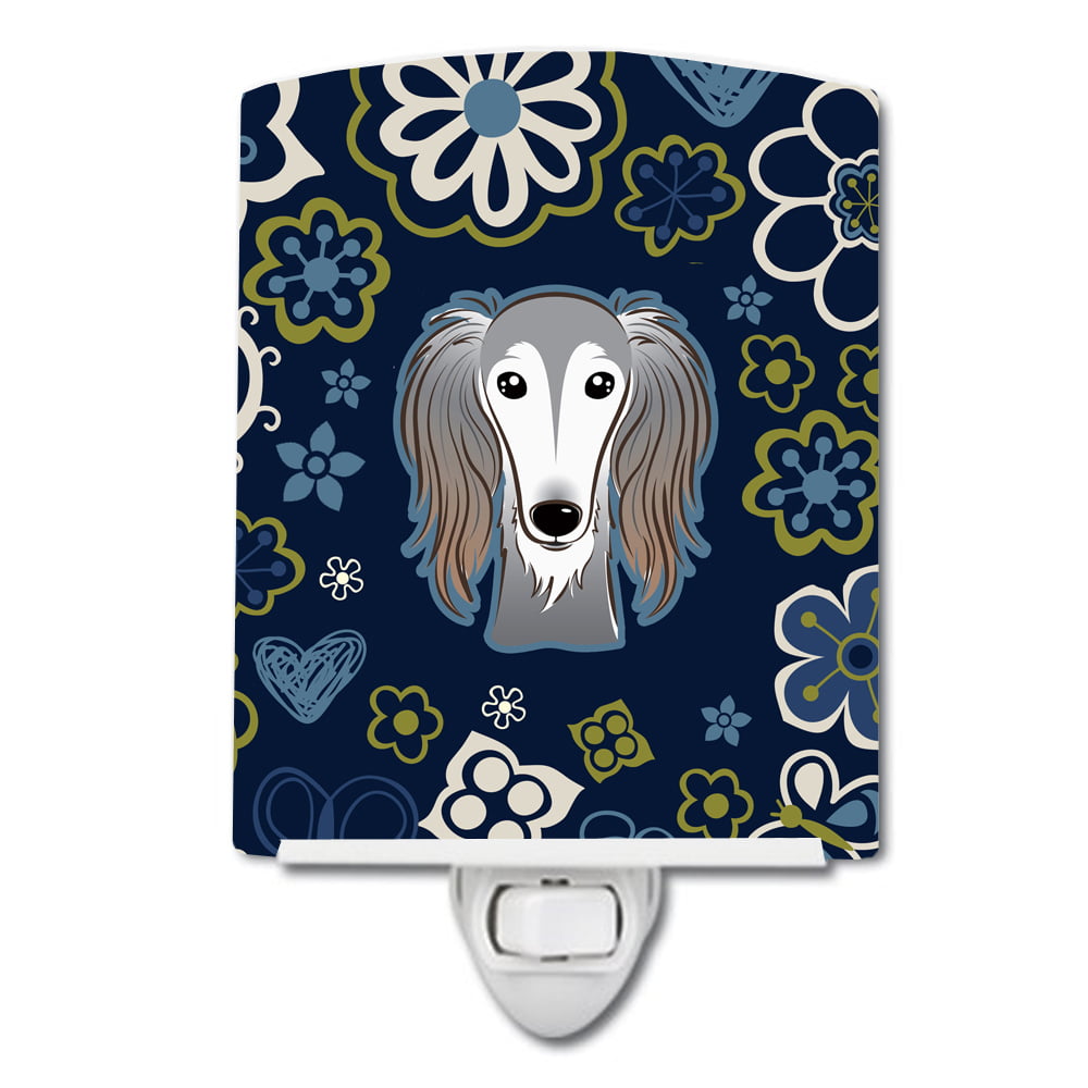 Blue Flowers Saluki Ceramic Night Light