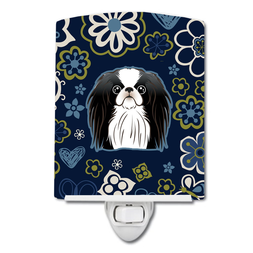 Blue Flowers Japanese Chin Ceramic Night Light