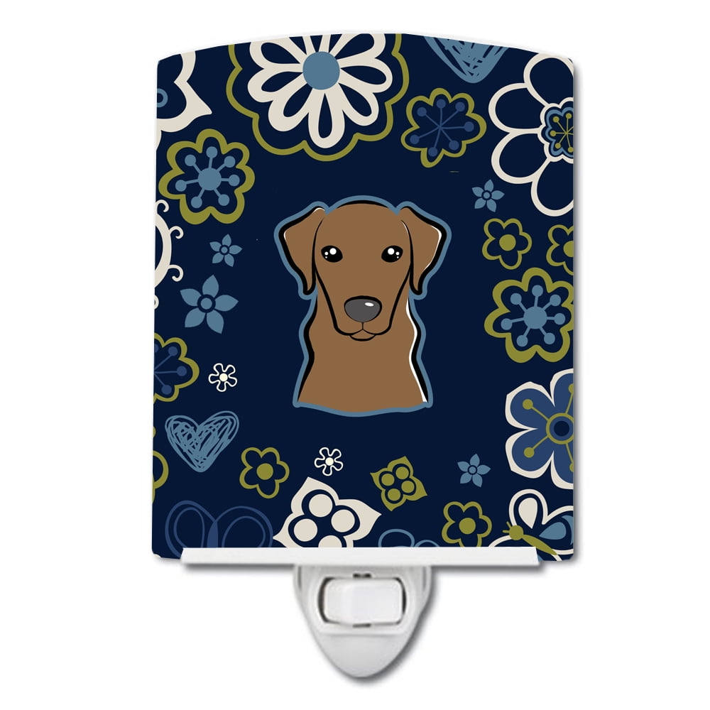Blue Flowers Chocolate Labrador Ceramic Night Light