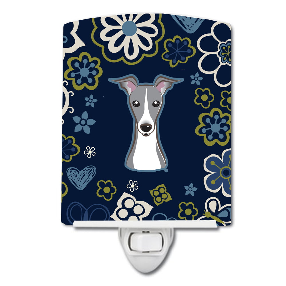 Blue Flowers Italian Greyhound Ceramic Night Light