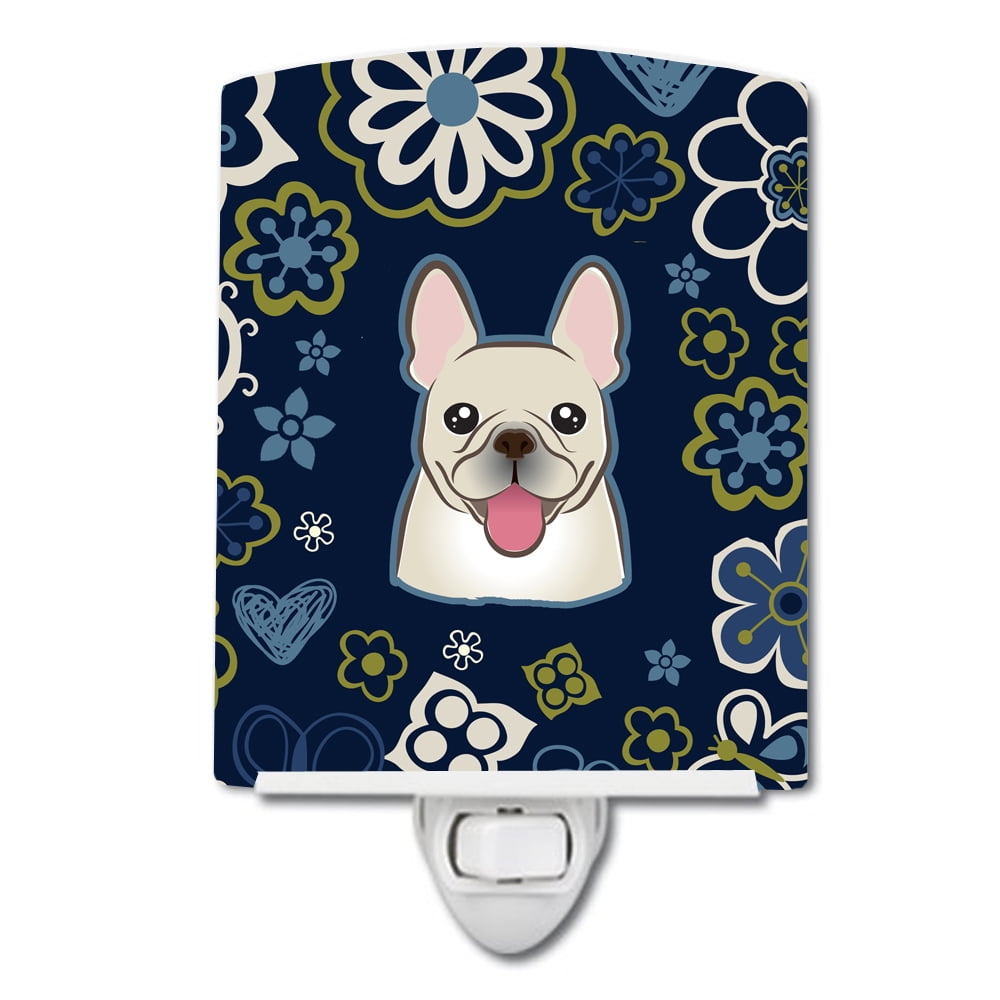 Blue Flowers French Bulldog Ceramic Night Light