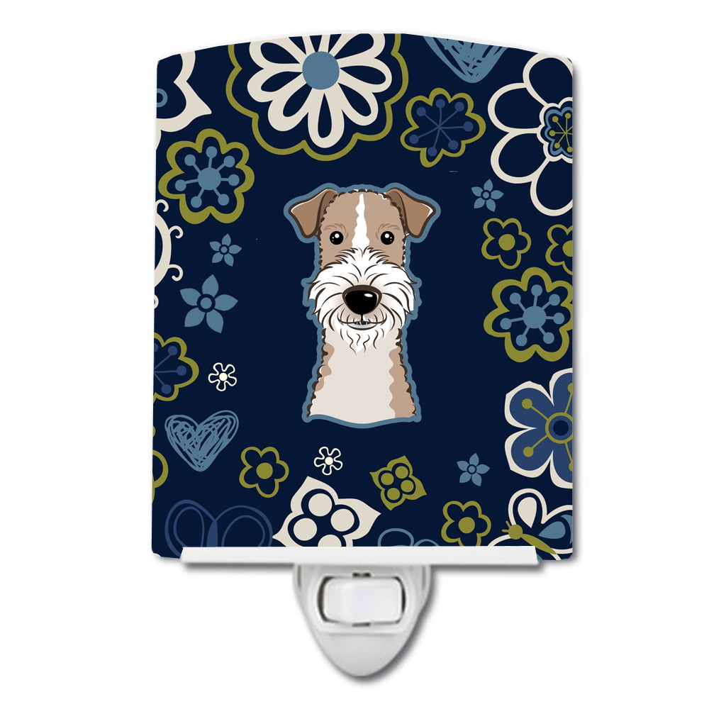 BB5098CNL Blue Flowers Wire Haired Fox Terrier Ceramic Night Light