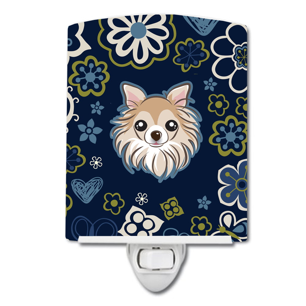 Blue Flowers Chihuahua Ceramic Night Light