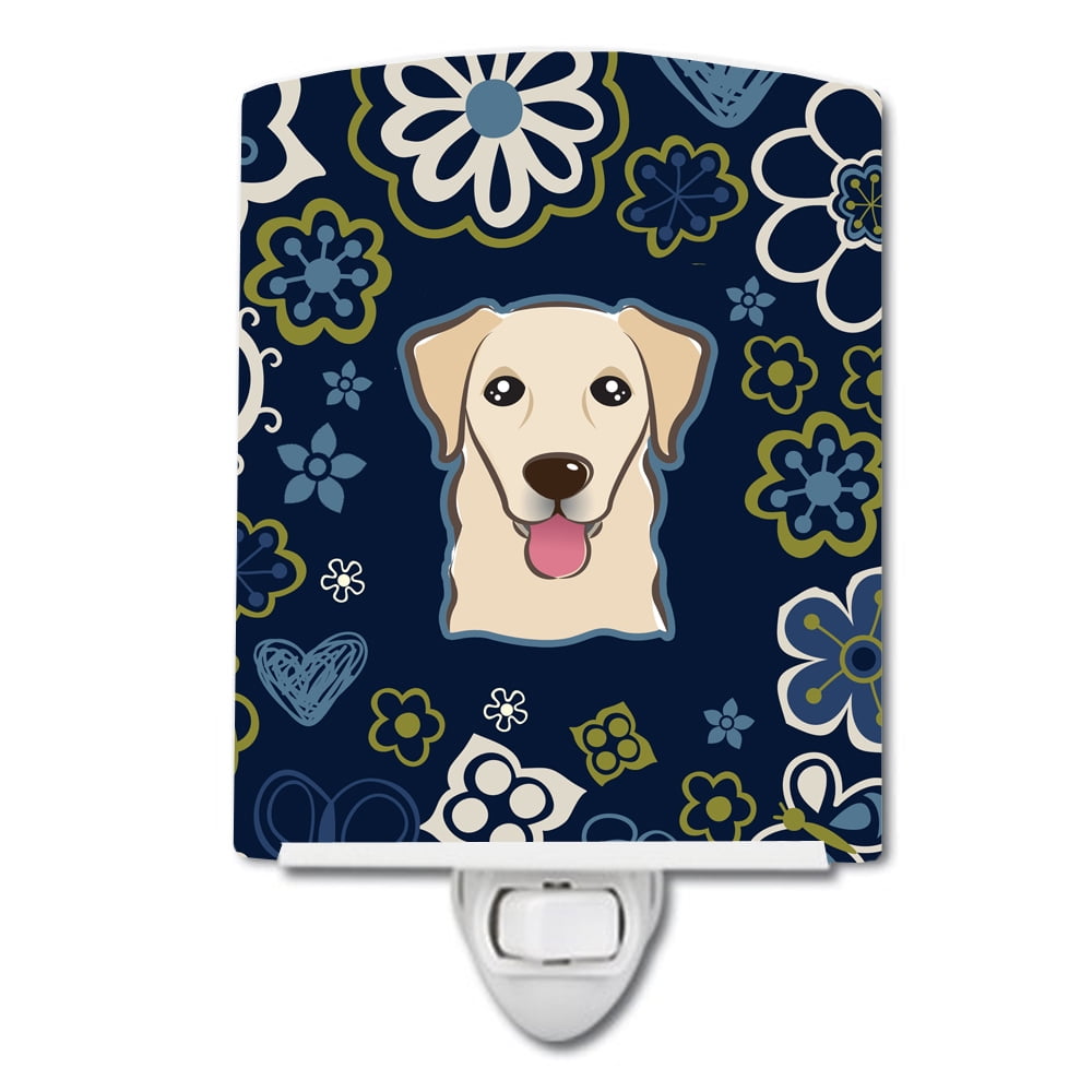 Blue Flowers Golden Retriever Ceramic Night Light