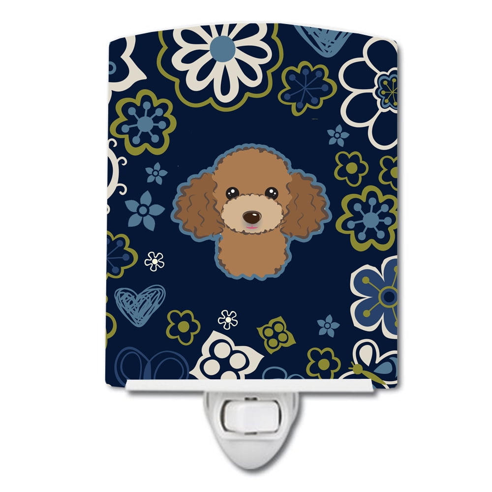 Blue Flowers Chocolate & Brown Poodle Ceramic Night Light