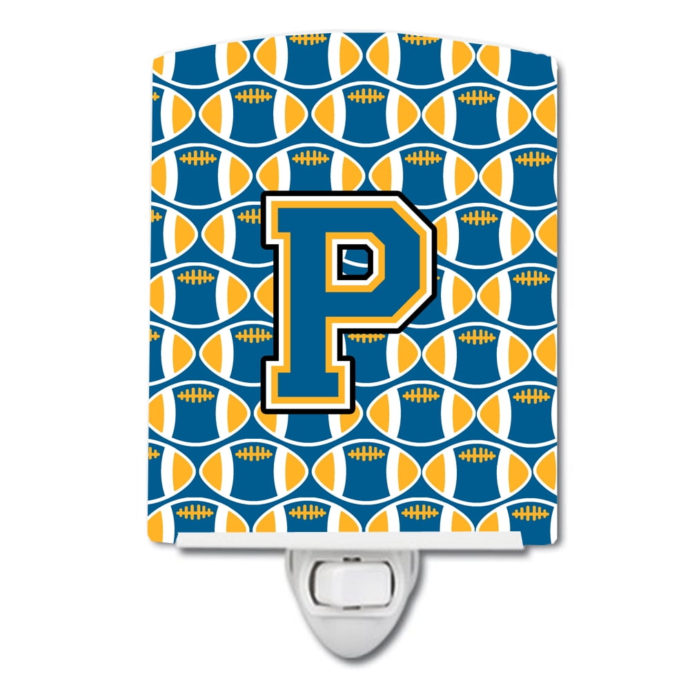 Letter P Football Blue & Gold Ceramic Night Light