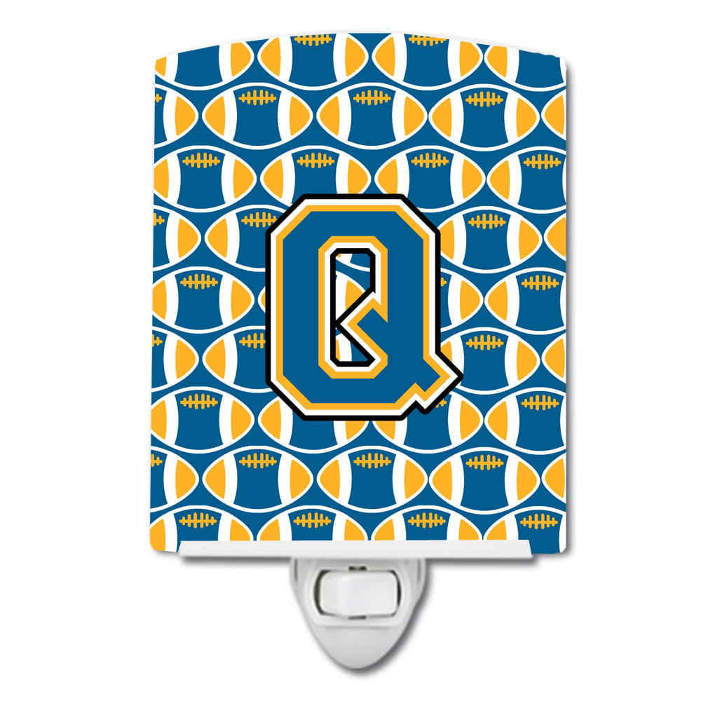 Letter Q Football Blue & Gold Ceramic Night Light