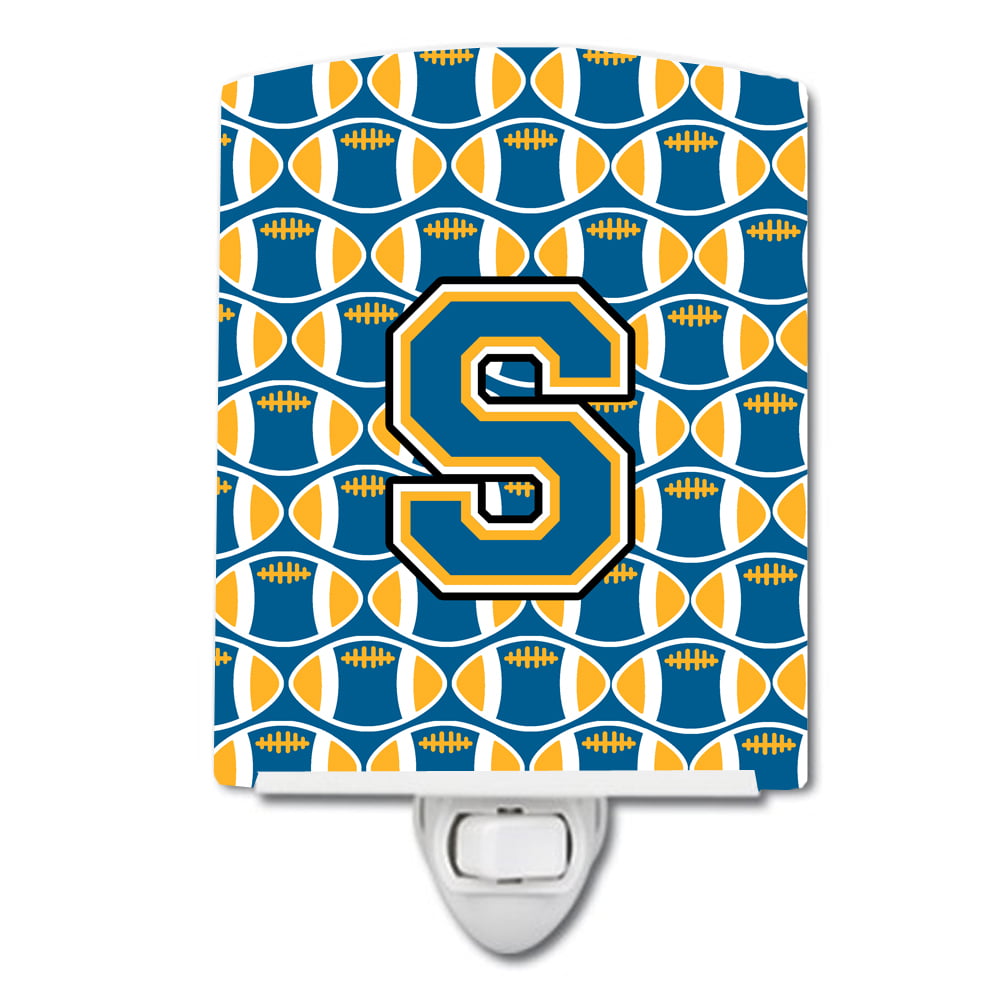 Letter S Football Blue & Gold Ceramic Night Light