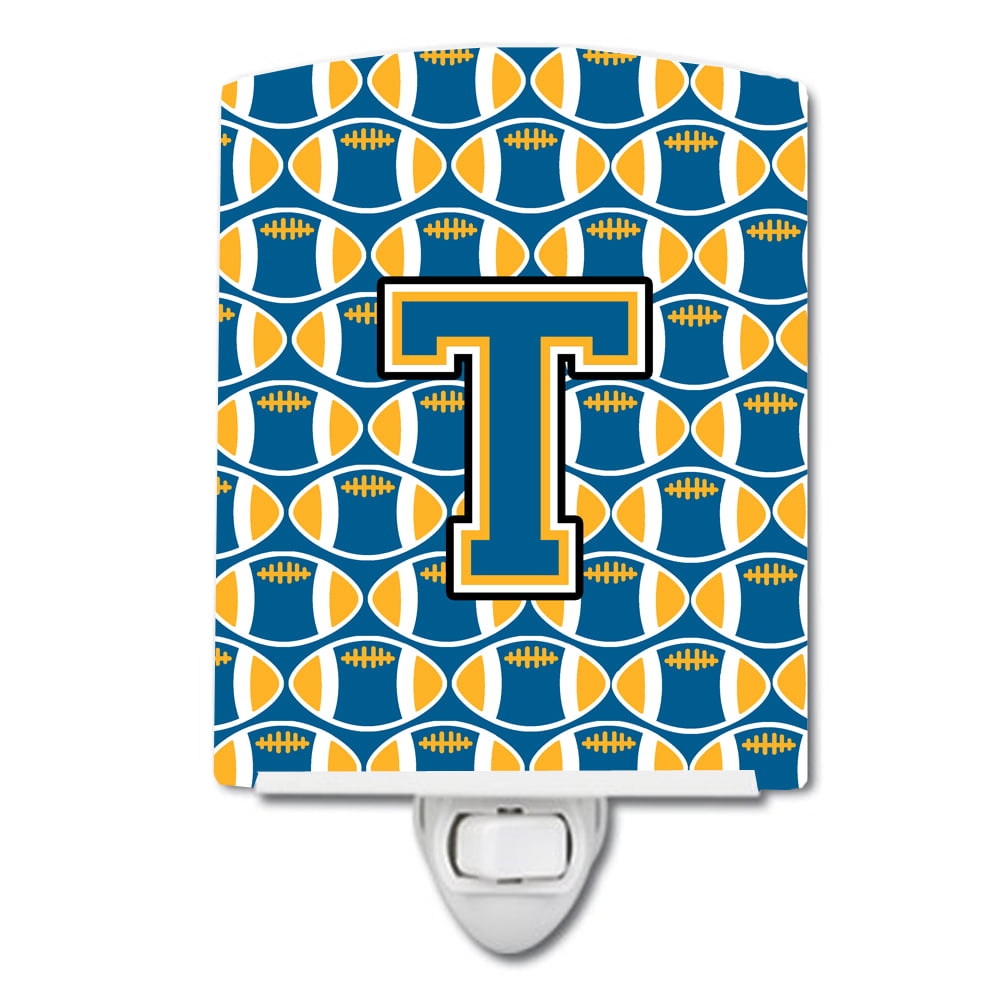 Letter T Football Blue & Gold Ceramic Night Light