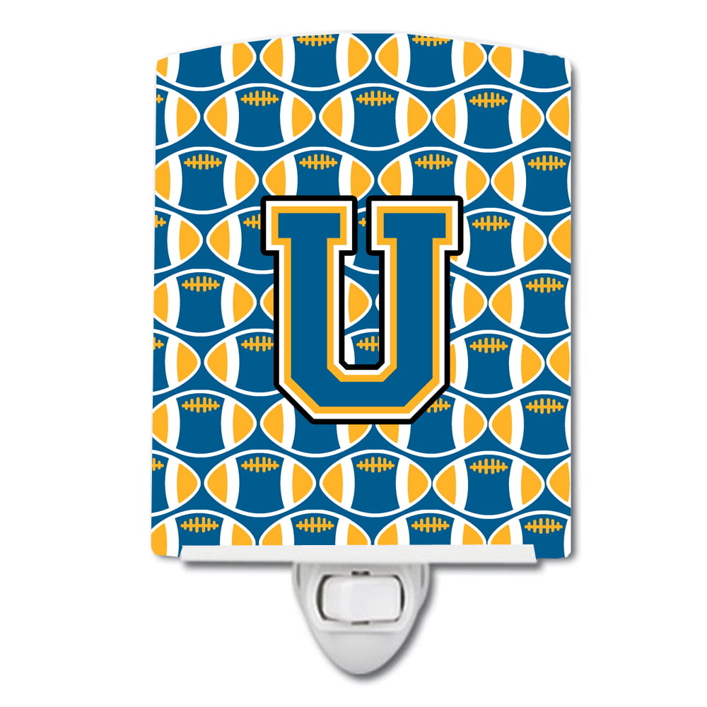 Letter U Football Blue & Gold Ceramic Night Light