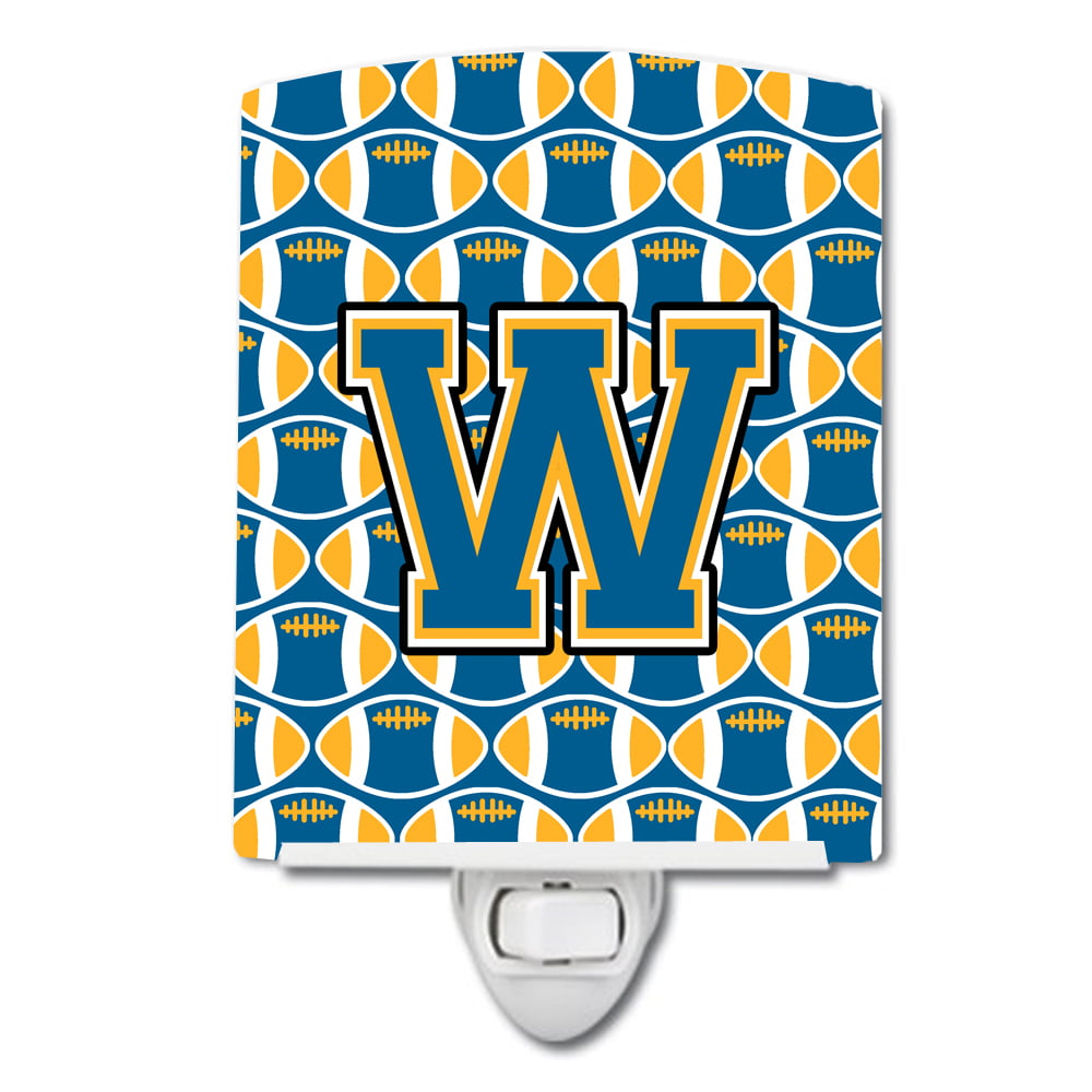 Letter W Football Blue & Gold Ceramic Night Light