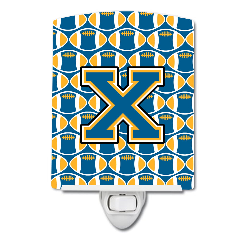 Letter X Football Blue & Gold Ceramic Night Light
