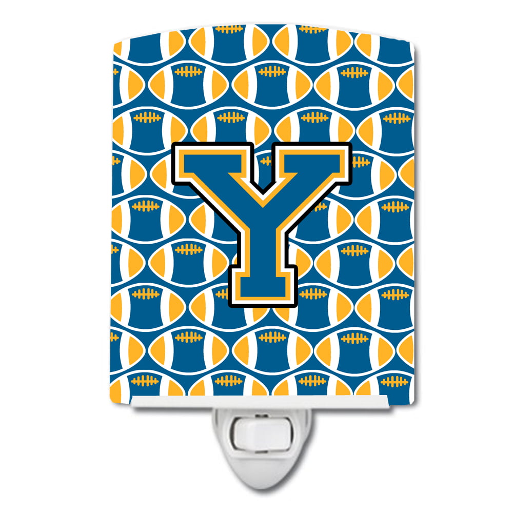 Letter Y Football Blue & Gold Ceramic Night Light