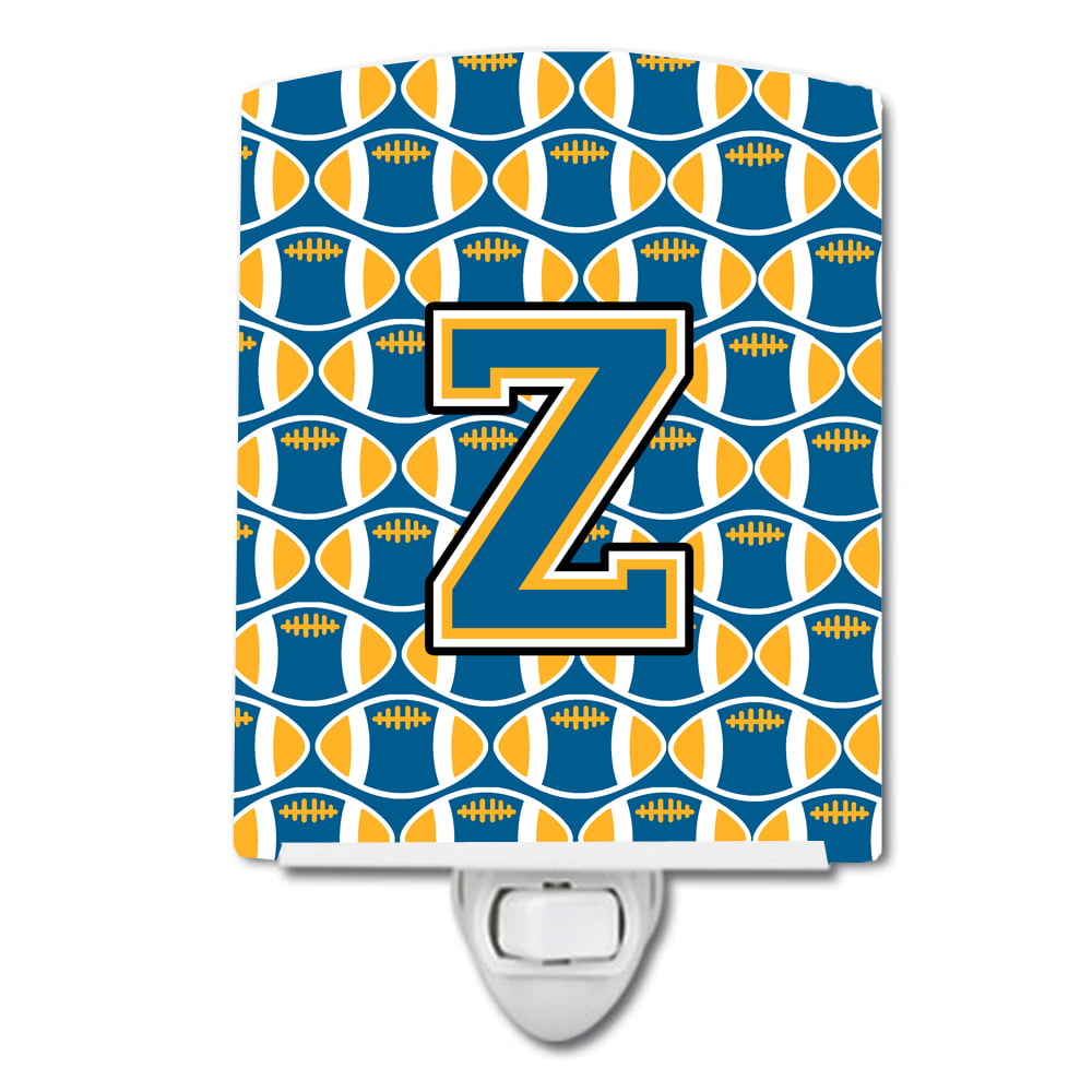 Letter Z Football Blue & Gold Ceramic Night Light