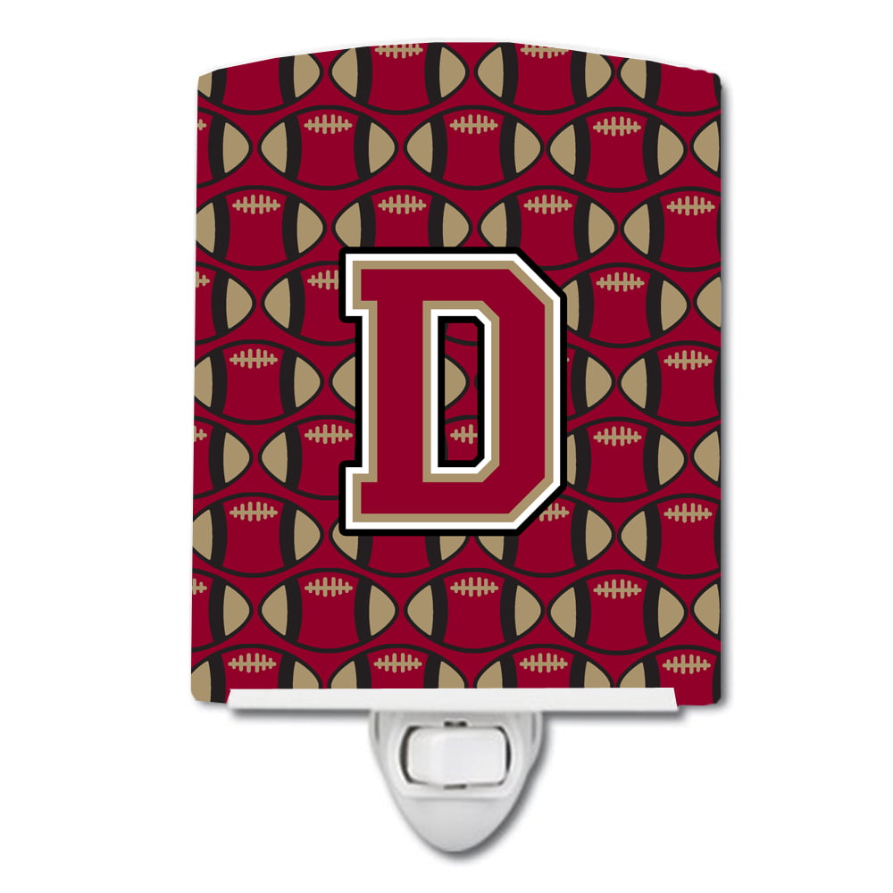 Letter D Football Garnet & Gold Ceramic Night Light