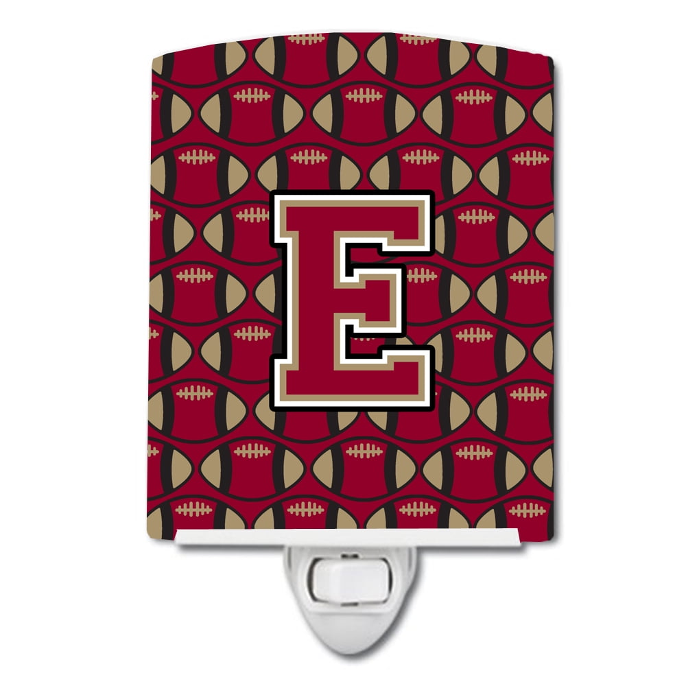 Letter E Football Garnet & Gold Ceramic Night Light