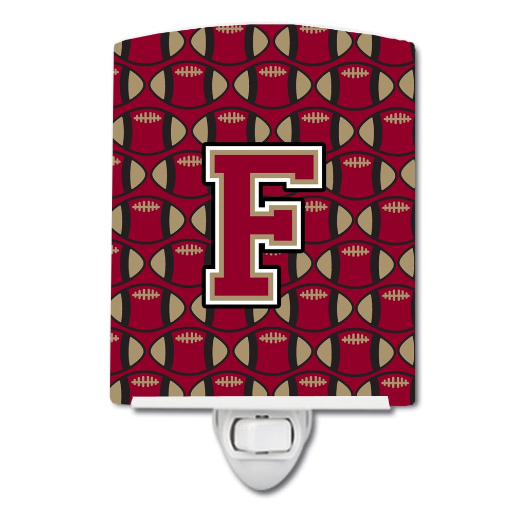 Letter F Football Garnet & Gold Ceramic Night Light