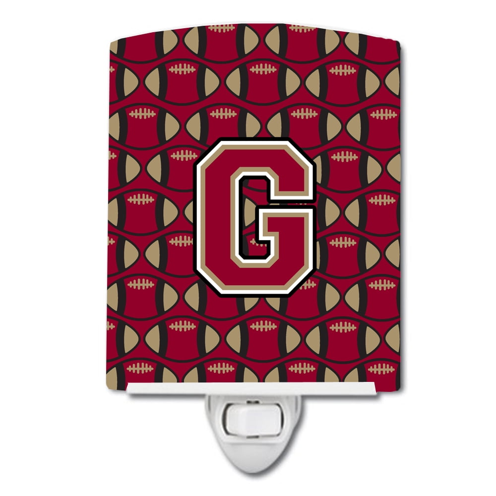 Letter G Football Garnet & Gold Ceramic Night Light