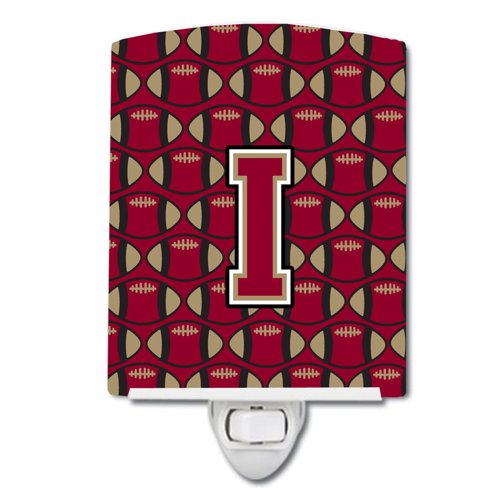 Letter I Football Garnet & Gold Ceramic Night Light