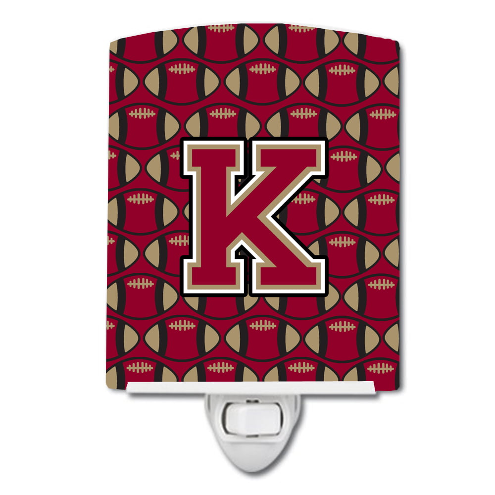 Letter K Football Garnet & Gold Ceramic Night Light