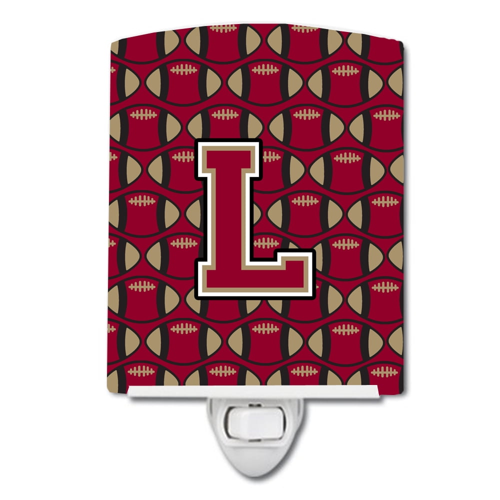 Letter L Football Garnet & Gold Ceramic Night Light