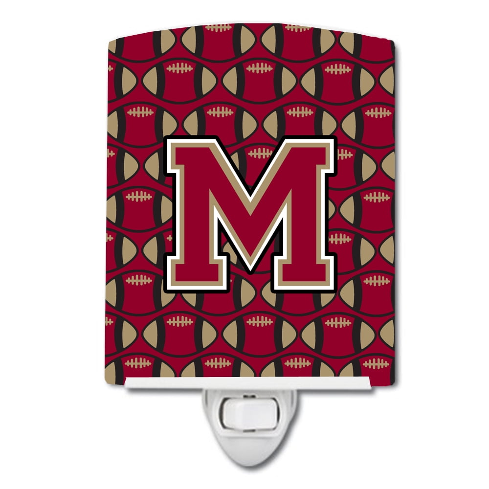 Letter M Football Garnet & Gold Ceramic Night Light