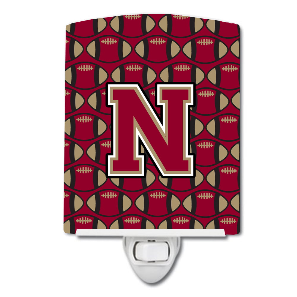 Letter N Football Garnet & Gold Ceramic Night Light