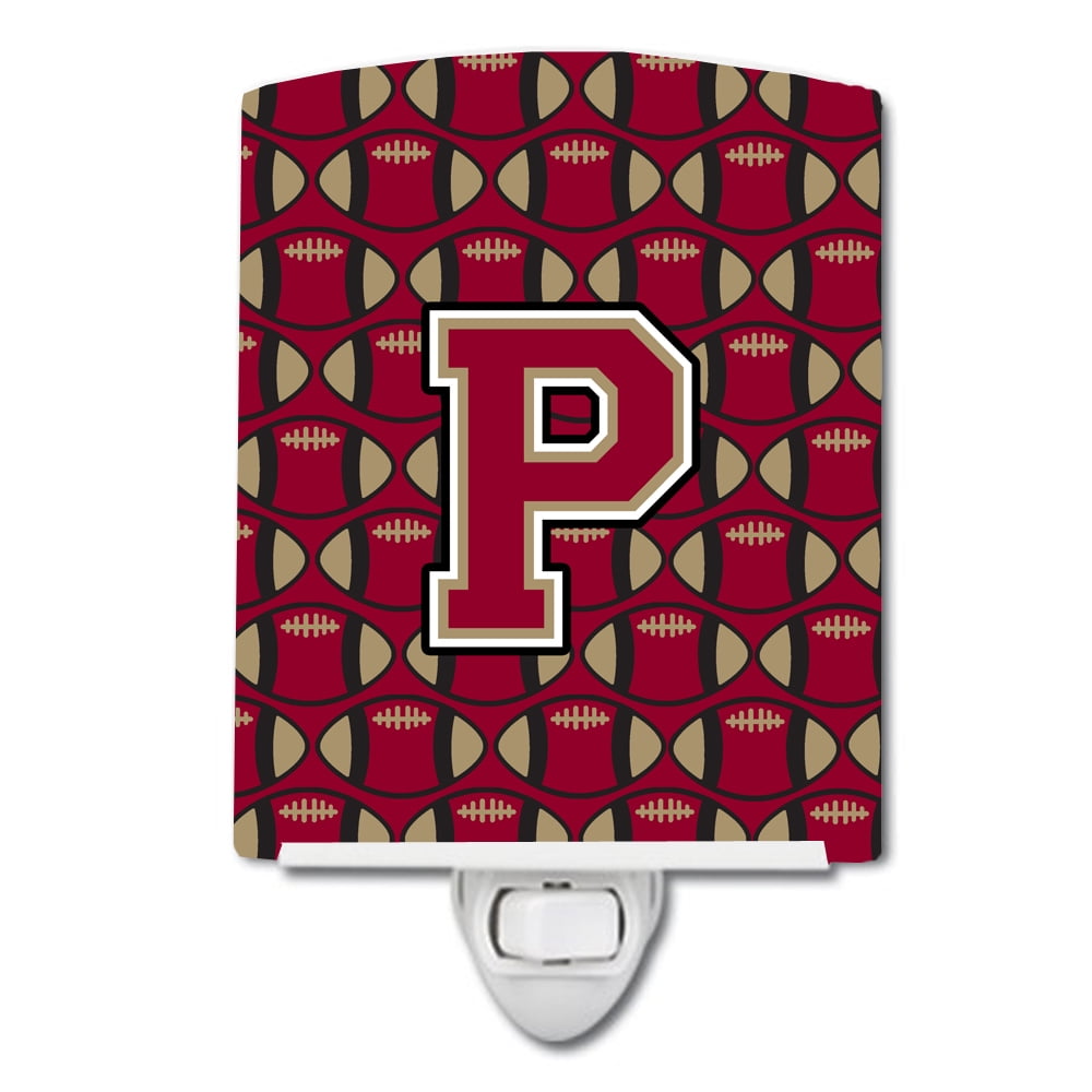 Letter P Football Garnet & Gold Ceramic Night Light