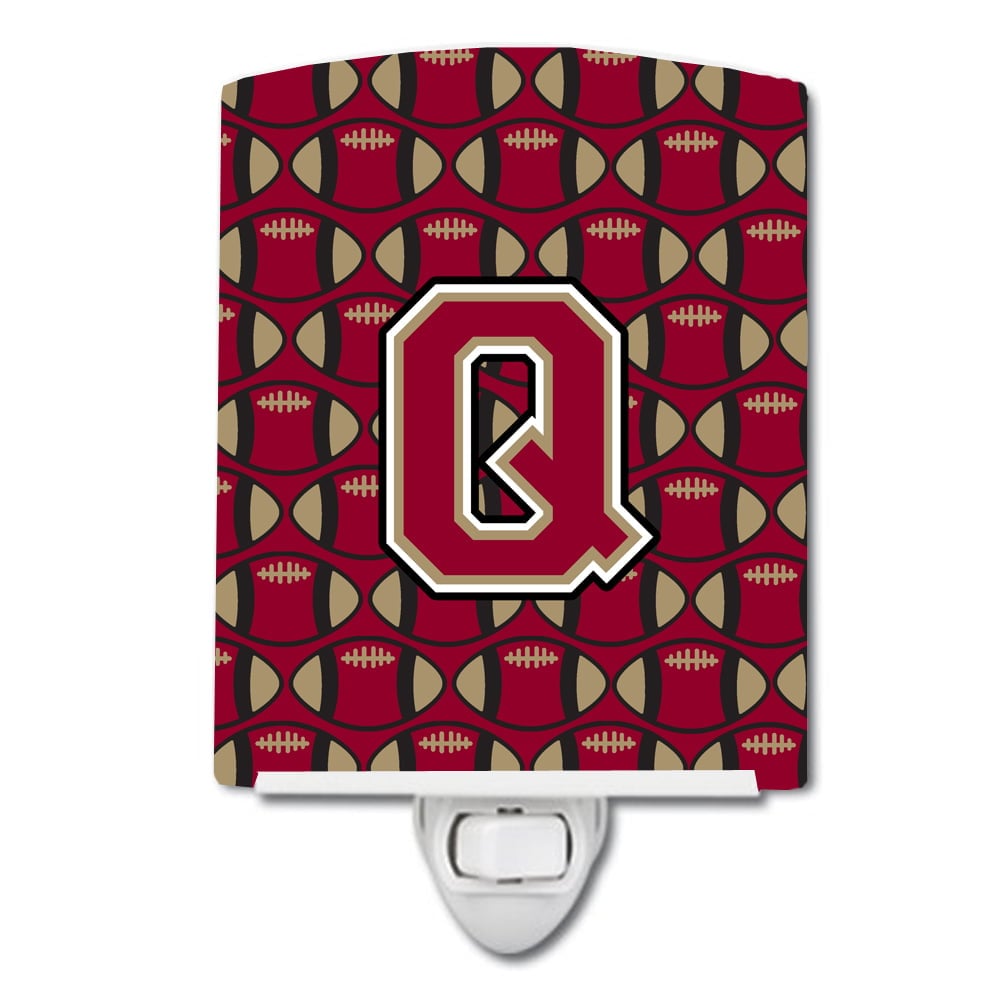 Letter Q Football Garnet & Gold Ceramic Night Light