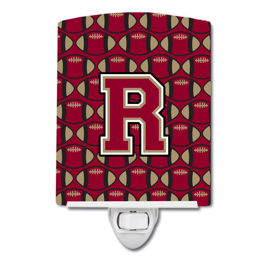Letter R Football Garnet & Gold Ceramic Night Light