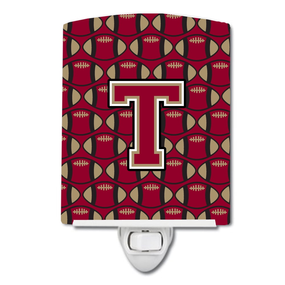 Letter T Football Garnet & Gold Ceramic Night Light